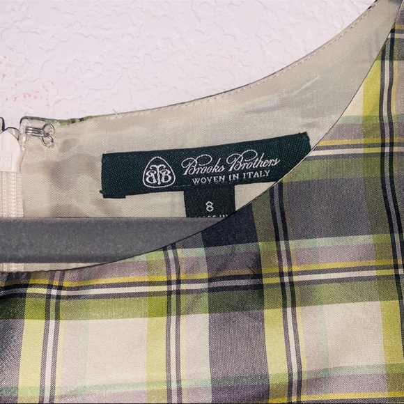 Brooks Brothers silk green Tartan plaid sleeveless dress boat neck size 8 - Picture 6 of 11